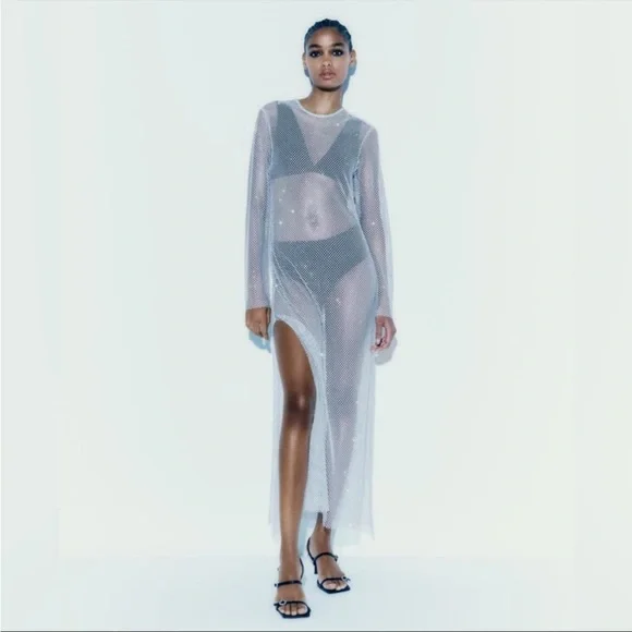 sexy metalic party dress Deep V-Neck Long Metallic Prom Dress with Sheer Sides Ocean / 4